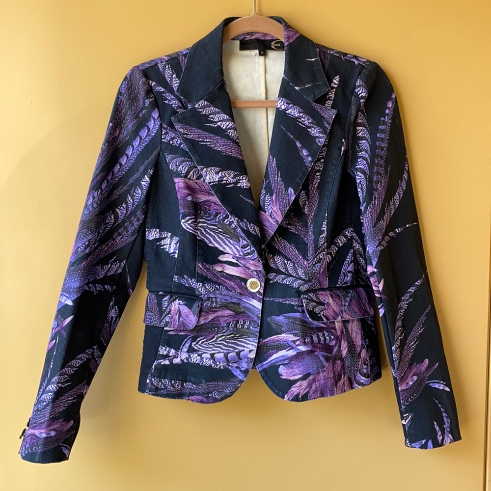 Just Cavalli Feather Print Denim Jacket